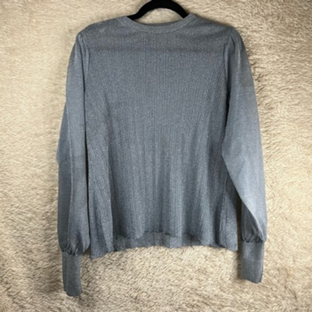 Zara Womens Pullover Sweater Silver Metallic Bishop Long Sleeve Crew Neck S